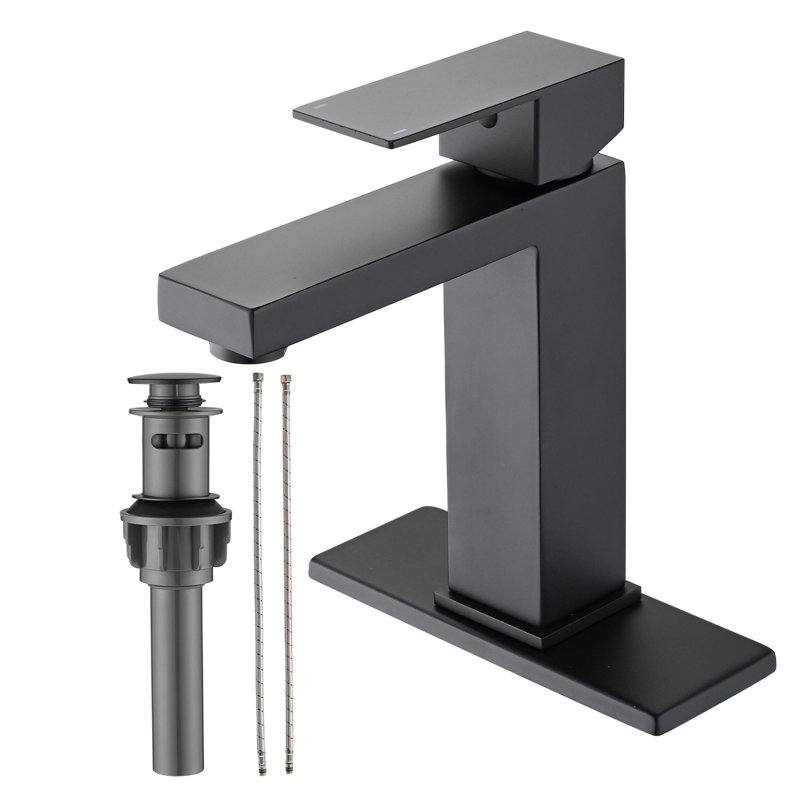 Robinet de salle de bain à poignée simple en acier inoxydable, Noir mat