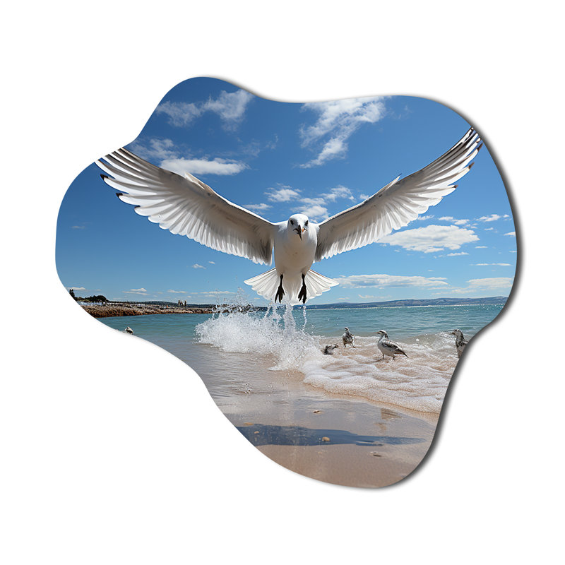 Blue Seagulls In Flight At Beach - Seagull Cloud Shape Assymterical Metal Wall Sculpture, 22" H x 30" W