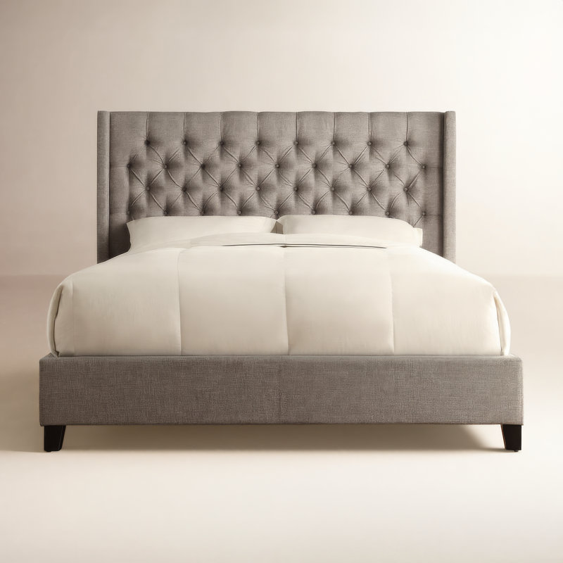Kaster Upholstered Wingback Bed, King, Pewter Grey Linen