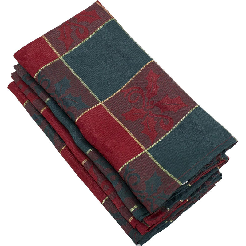 Serviettes de Noël classiques en tissu jacquard à carreaux rouge et vert l 20 po x L 20 po Classic, ensemble de 4