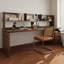 Bureau rectangulaire à 3 tiroirs en bois massif brun noisette-2126677711