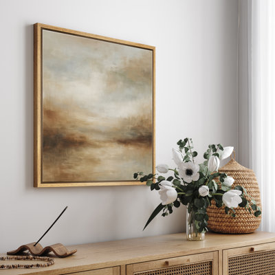 «Soft Neutral Horizon Abstract» dans des tons chauds de beige et de taupe - impression sur toile encadrée