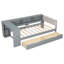 Lit simple avec tête de lit tapissier, installation de rangement et de chargement en bois, plate-forme grise-480579324