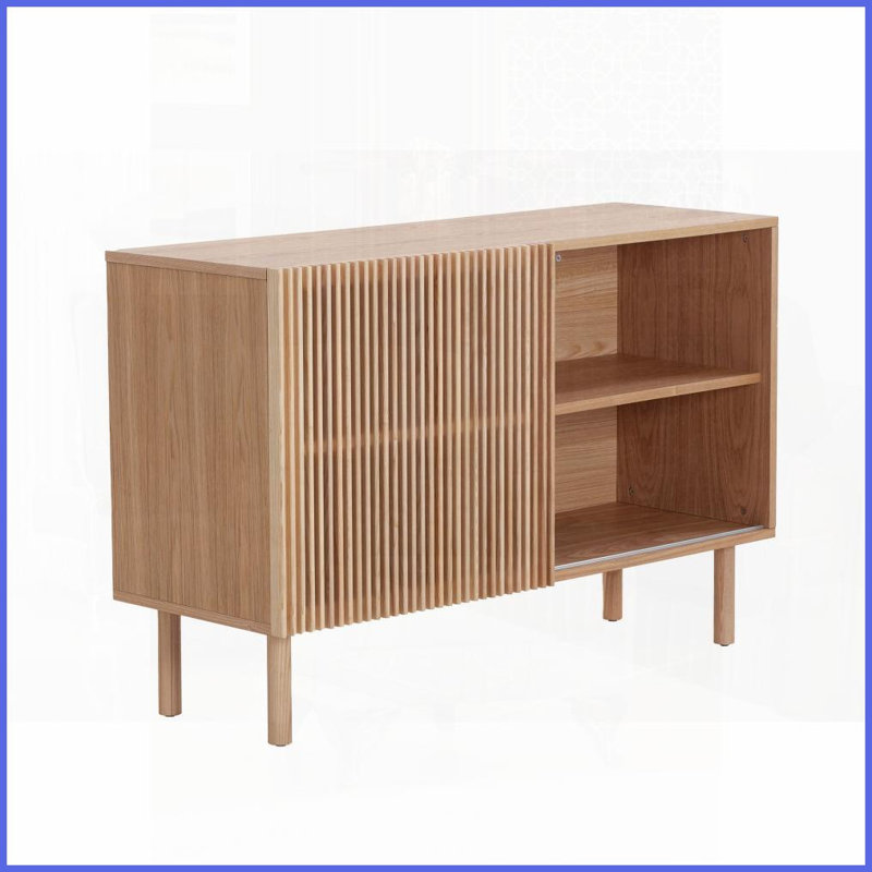 Table basse moderne en bois de noyer avec 4 armoires, meuble télé anti-basculement pour le salon, surface imperméable facile à nettoyer