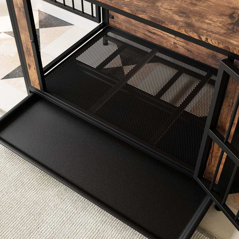 Cage décorative rustique pour animaux de compagnie, cage pour chien 38,9 po avec 2 portes coulissantes et cadre en fer épais
