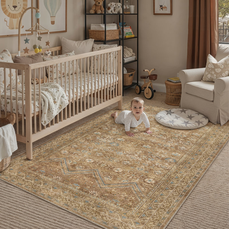 Tapis oriental beige avec envers antidérapant Vesper, Beige, Rectangulaire 3 pi x 5 pi
