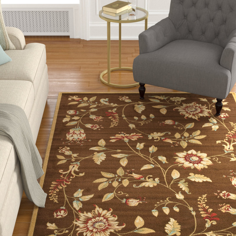 Tapis brun / bourgogne à motif floral Maggio, Rectangle 8 pi 9 po x 12 pi