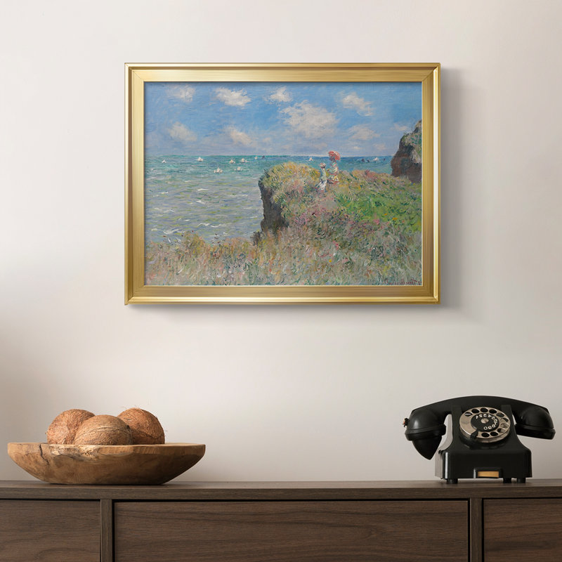 «Cliff Walk at Pourville-Claude Monet», toile tendue avec châssis, 1882, 18,5 x 24,5, Toile avec cadre, Doré