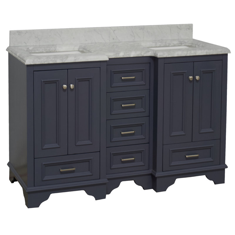 Ensemble de meuble-lavabo double 60 po Loughlam, Marbre de Carrare, Gris charbon
