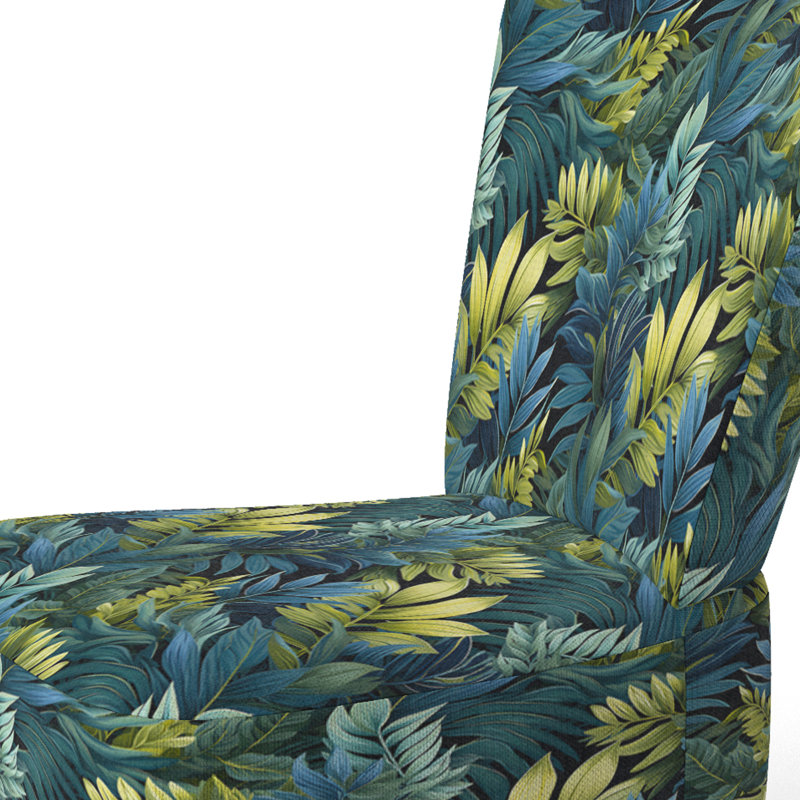 Chaise d'appoint rembourrée à motif tropical bleu azur et vert