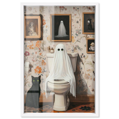«Spooky Bathroom Shadowbox Print Halloween Art Decor» par Art Remedy, cadre blanc, 21 x 31