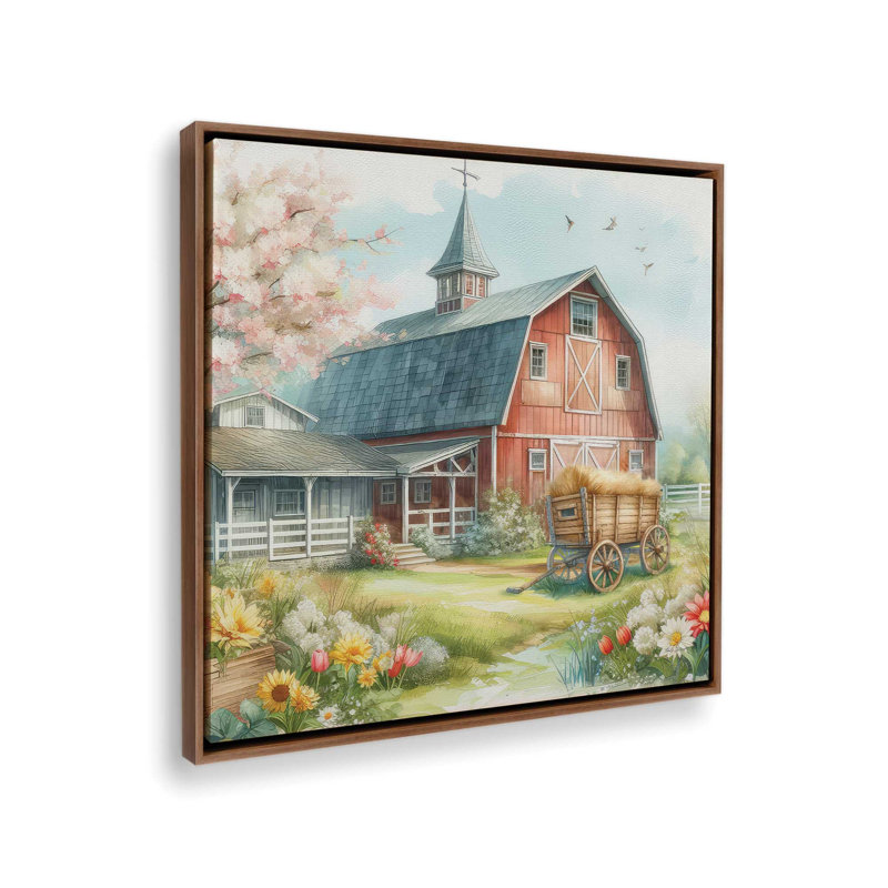 «Spring Barn I» par Nicole DeCamp, reproduction d'art, L 12 po x H 12 po, Brun, Toile avec cadre