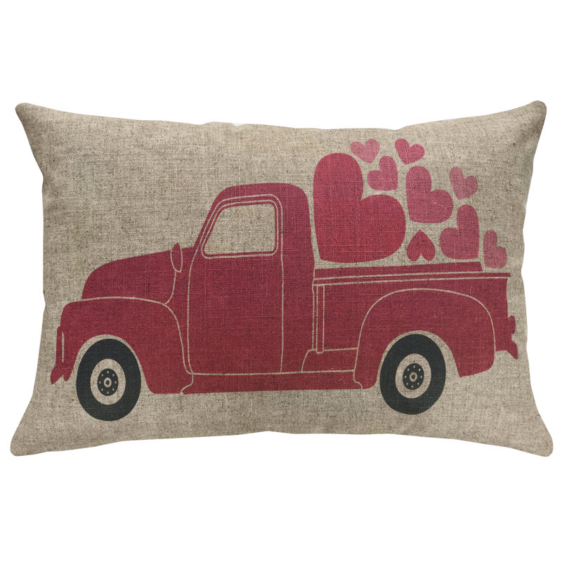  Valentines Day Truck Linen Throw Pillow