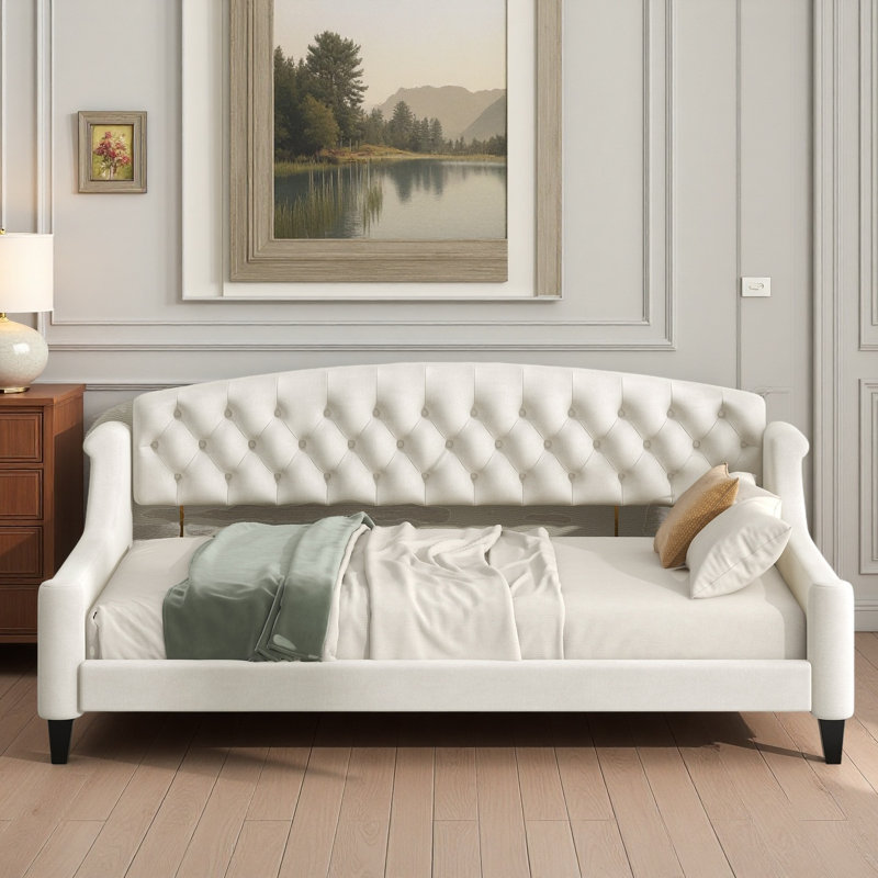Lit de jour rembourré à double fonction de luxe moderne, Beige, Lit simple