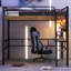 Lit mezzanine simple en métal avec DEL, bureau intégré, tablette de rangement et échelle, noir