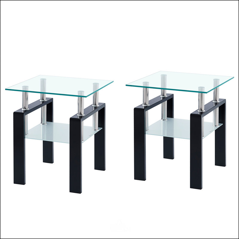 Petite table 2 pièces en verre trempé transparent