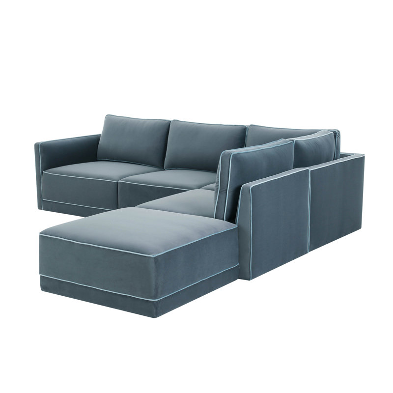 Canapé modulaire Clairah Berry, Orienté à droite, Velours bleu