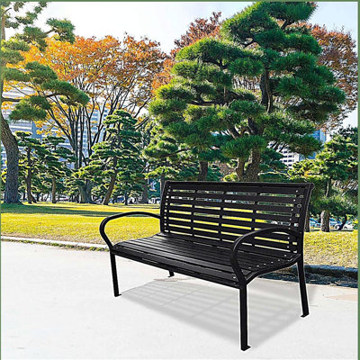 45.7in. Patio Bench Black Steel and WPC