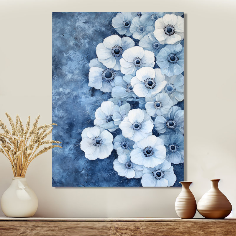 «Blooming Blue Symphony Of Anemone At Night II», coquelicots, impression sur métal traditionnelle