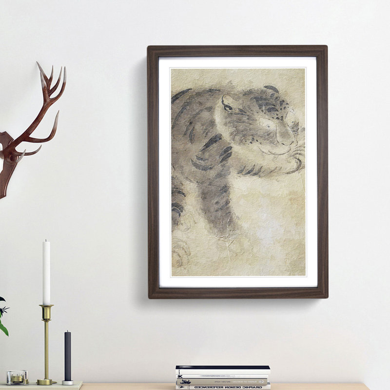 Tiger Licking its Paw by Tawaraya Sotatsu - Picture Frame Painting Print, 65cm H x 48cm W x 2cm D, Walnut Framed