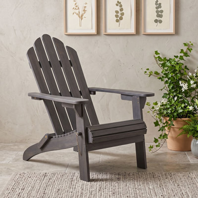 Chaise longue d'extérieur Adirondack en bois d'acacia, pliable, avec dossier à lattes et larges accoudoirs