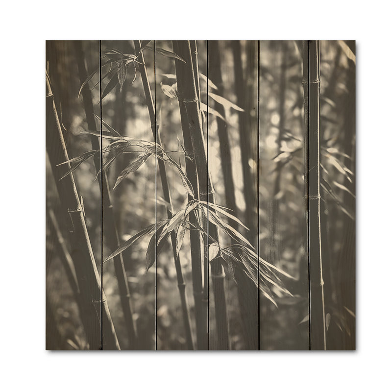 Forêt de bambou monochrome I - Art mural en bois de bambou sur bois de pin naturel, H 15 po x l 15 po