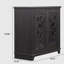 Élégant buffet avec 2 portes en miroir en acrylique Buffet et rangement avec rangement, armoire d'appoint sculptée creuse en stratifié brun et support en panneau de fibres à densité moyenne, tablette spacieuse réglable-1175148607