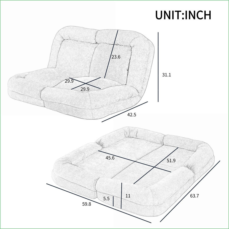 Canapé-lit simple convertible pliable - Canapé paresseux à 18 positions | Rose | Profondeur du siège 63,78