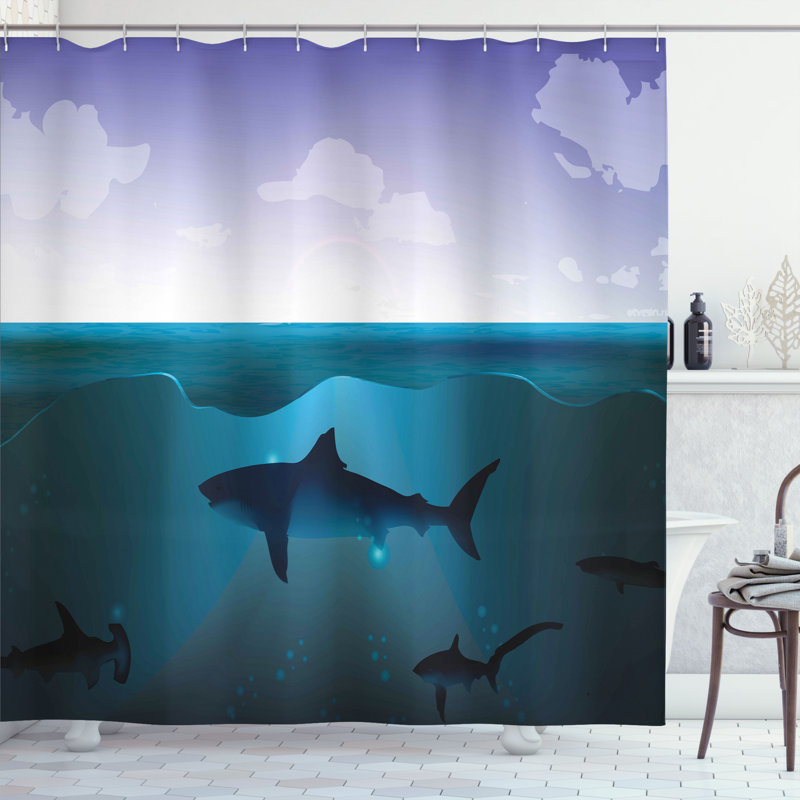 Laurius Underwater Shower Curtain Wild Sharks in Sea 32630, 84'' H x 69'' W