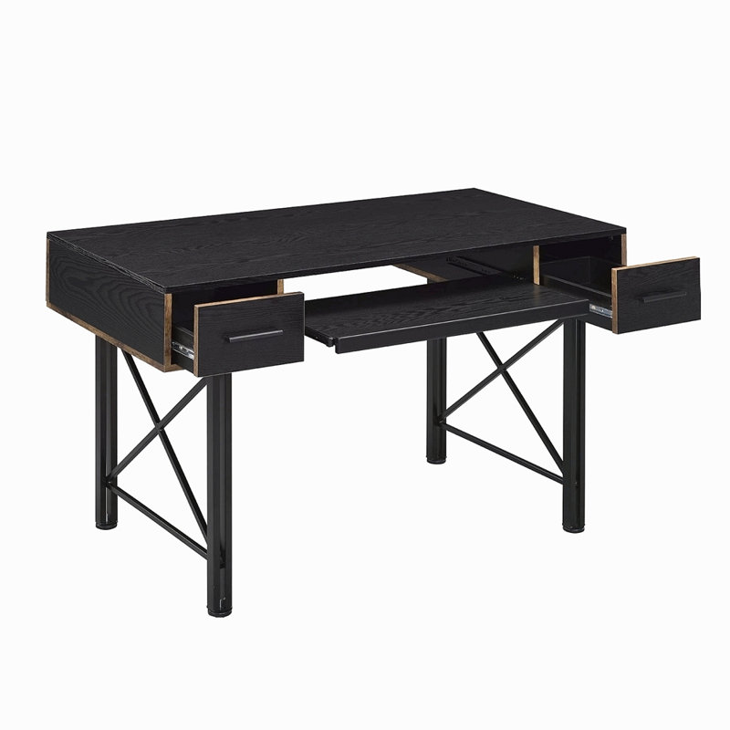 Rectangular Computer Desk With 2 Drawers, Black