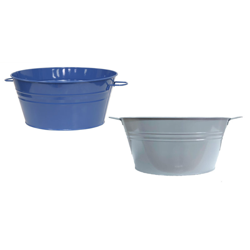 Saragosa Enamel Planter Champagne Beverage Tub, Blue-Light Grey