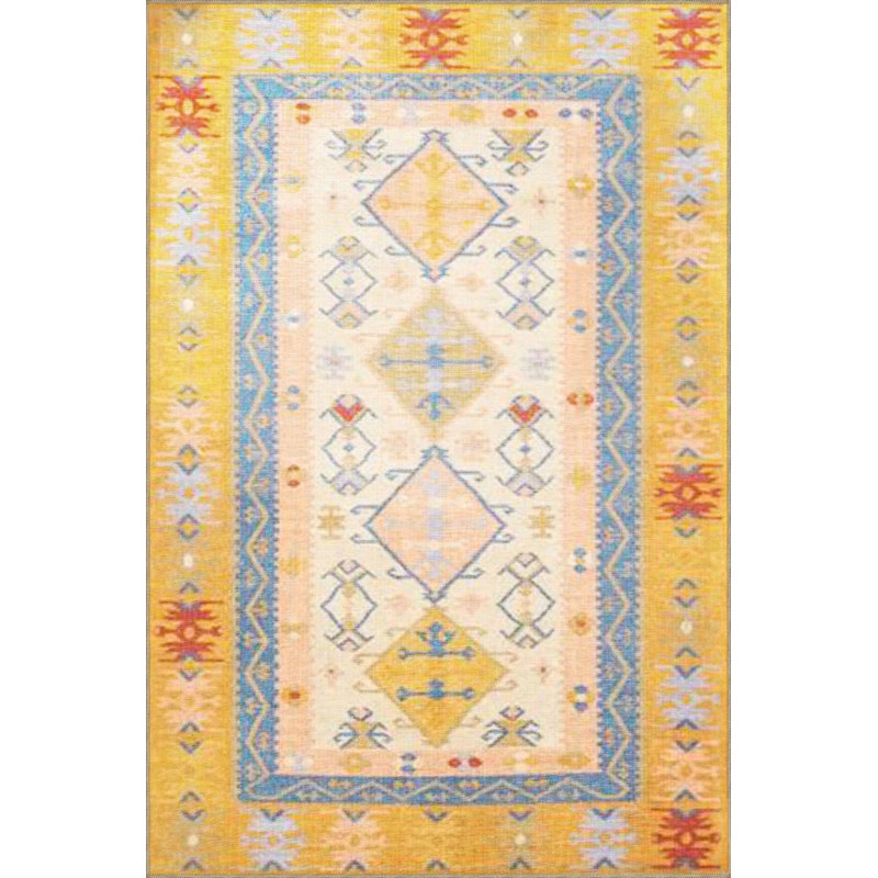 Yellow Blue Themed Traditional Motif Patterned Vintage Decorative Carpet, Rectangle 5' x 9'11"
