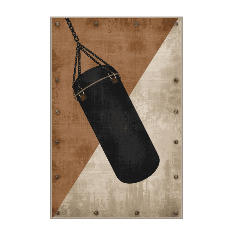 Machine Washable Medford Boxing Heavy Bag Industrial Rug in Brown – Beige Binding, 7x10