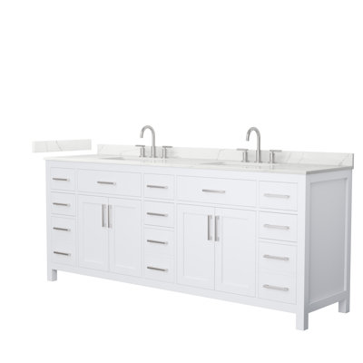 Meuble-lavabo double autoportant 84 po avec plateau en quartz Beckett
