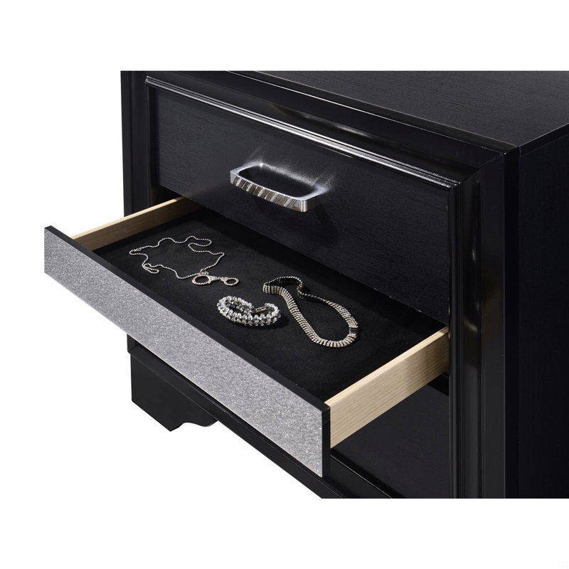 Table de chevet 2 tiroirs avec plateau à bijoux caché