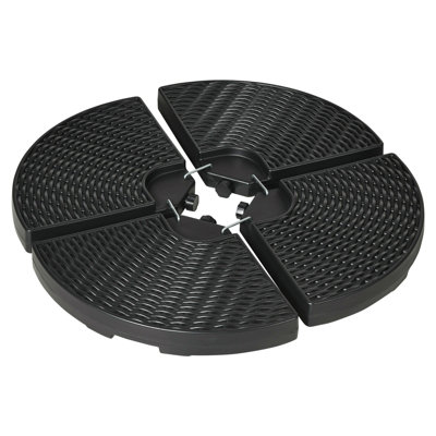 Hdpe Material Patio Umbrella Base Weights Sand Filled Up To 150 Lb. For Any Offset Umbrella Base | 4-Piece, Water Or Sand Filled, All-Weather, Black (Round)
