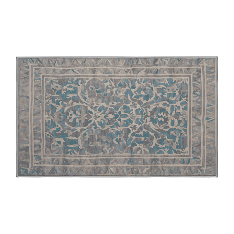 Tapis gris lavable à la machine, Rectangulaire 3 pi x 5 pi