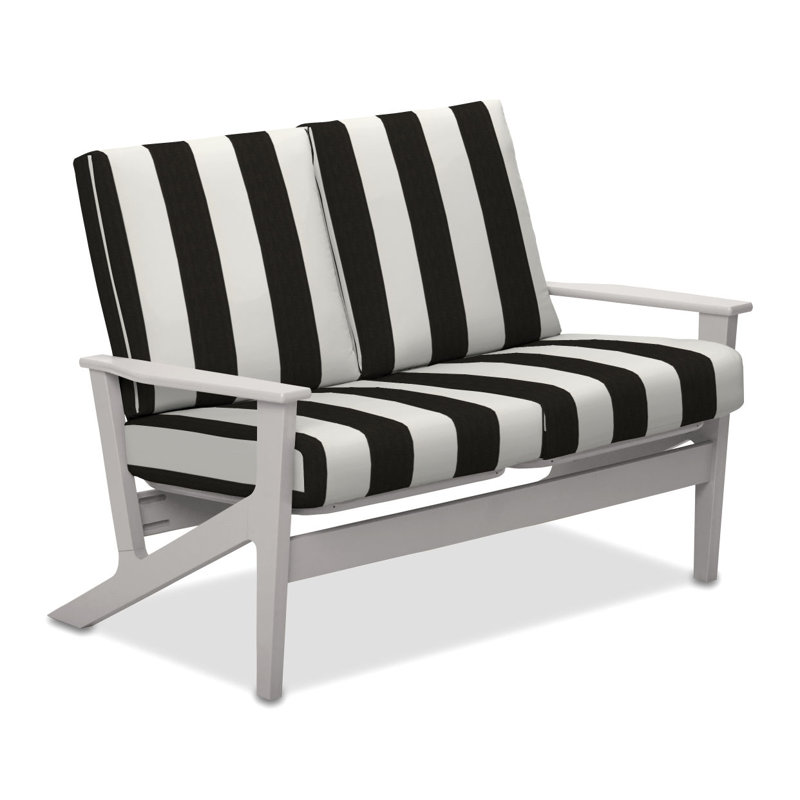 Chrisa 51.5'' Wide Loveseat with Cushions, Cabana Classic Black Stripe Sunbrella®, Textured Snow