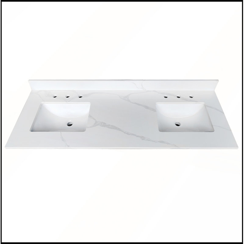 Dessus de meuble-lavabo double 61 po en quartz blanc Carrara