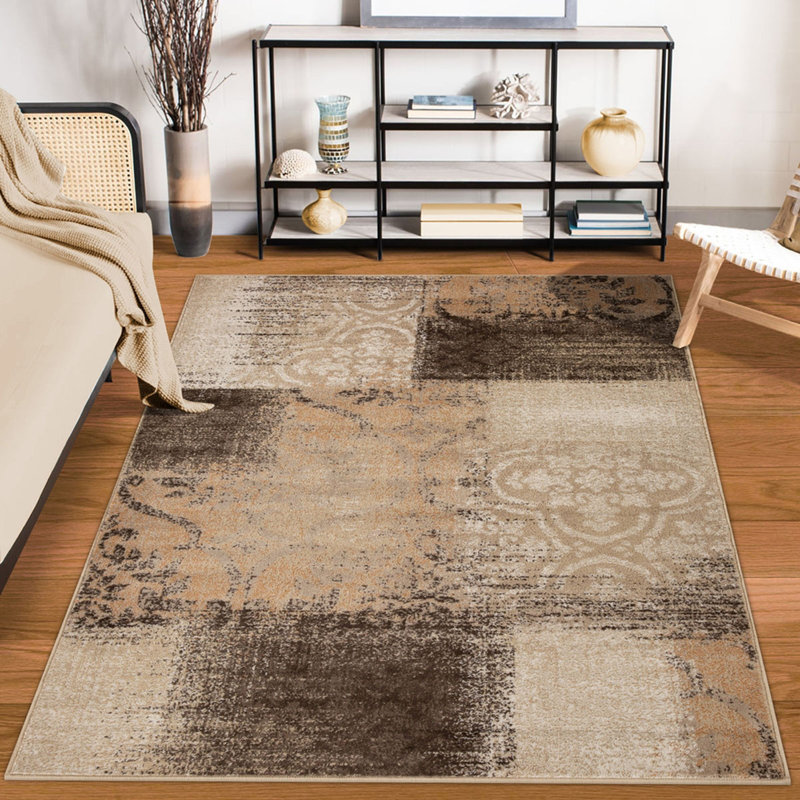 Tapis damassé gris et noir 4 pi x 6 pi
