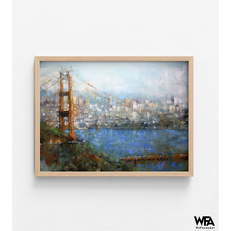 «Golden Gate», art mural surdimensionné, Golden Gate Bridge, San Francisco, Encadrement brun clair, H 8 po x l 10 po, Blanc