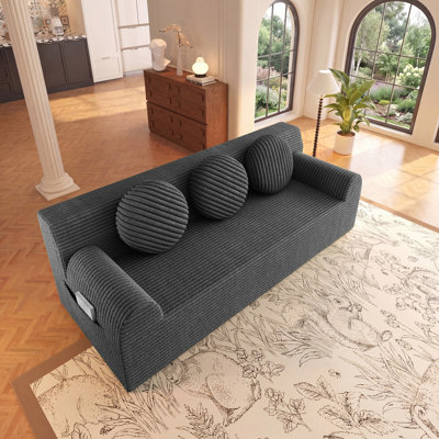 Canapé 71 pouces en velours côtelé 3 places avec coussins profonds et spacieux et 3 coussins décoratifs; aucun assemblage requis; convient aux chambres à coucher et aux bureaux