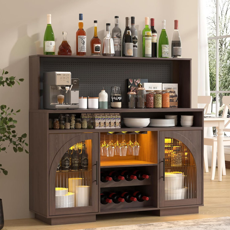 Armoire de cuisine avec DEL et petite huche - brun, Brown