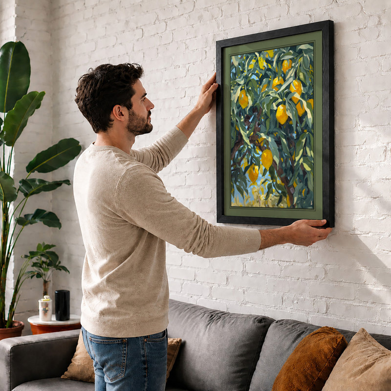 Lemon Tree with Birds Botanical - Framed Print, A4 - 29.7 x 21.0 cm, White