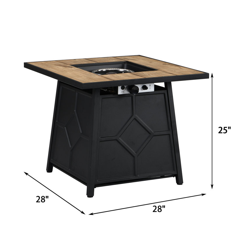 28 - Inch Square 40,000 Propane Gas Fire Pit Table With Unique Design, Brown, + Iron, Tile Desktop For Outdoor Ambiance Auto Ignition Propane, Frame Use
