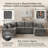 112.2"Chenille Pull Out Sofa Bed Sleeper Plush Cushions L-Shaped Grey