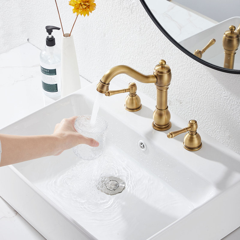 Widespread 2-handle Bathroom Faucet with Drain Assembly, Antique Brass
