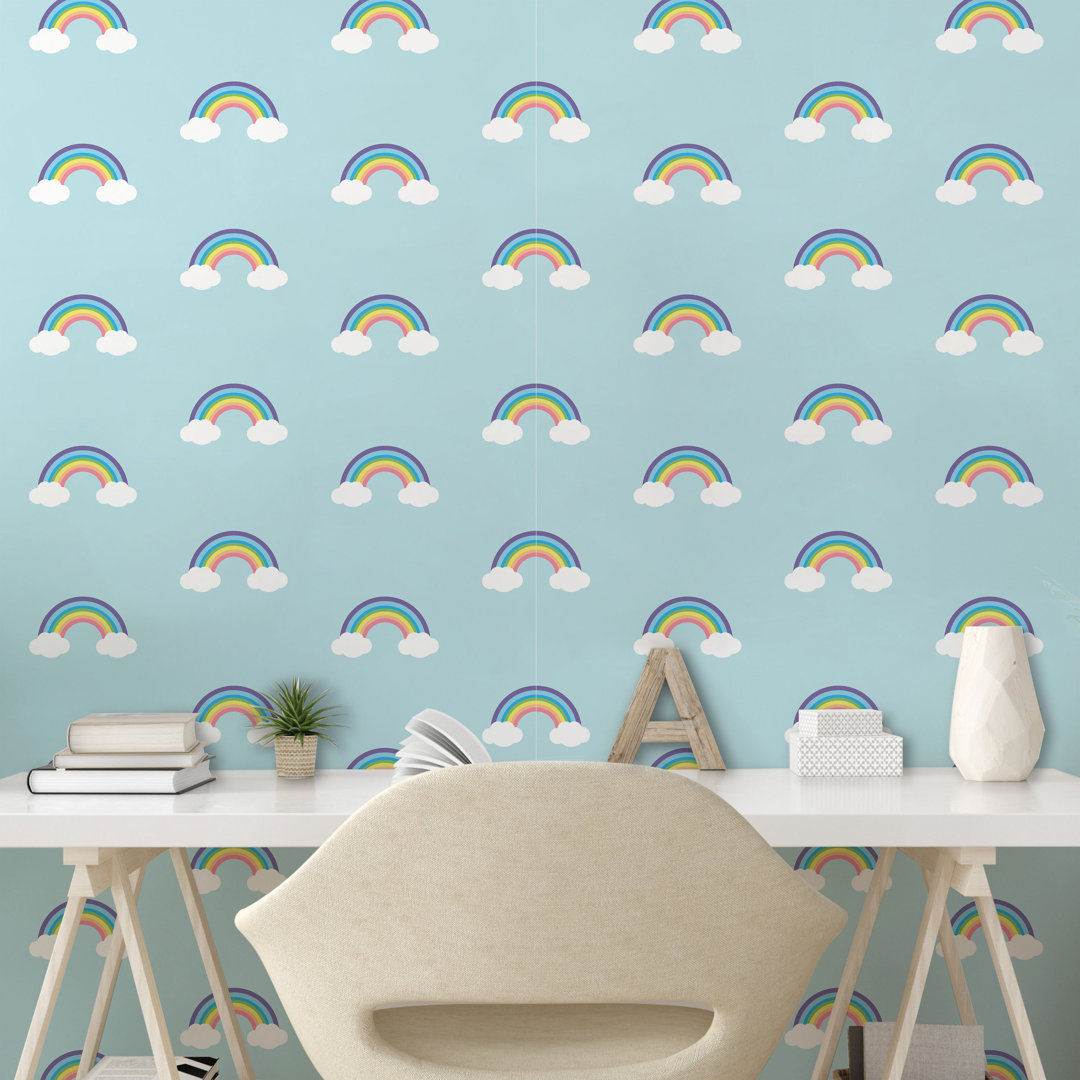 Abzieh- und Klebetapete, Simplistic Nursery Wolken, Regenbogen, Baby Blue Blau Violett