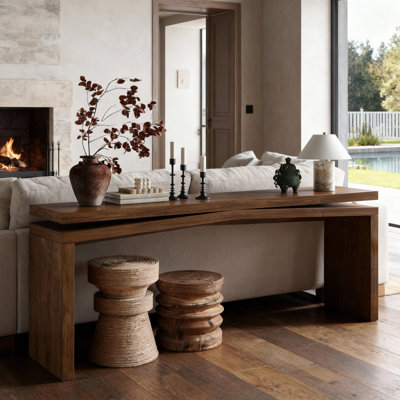 65" Console Table, Rustic Solid Wood Veneer for Living Room - Antique Rustic Brown