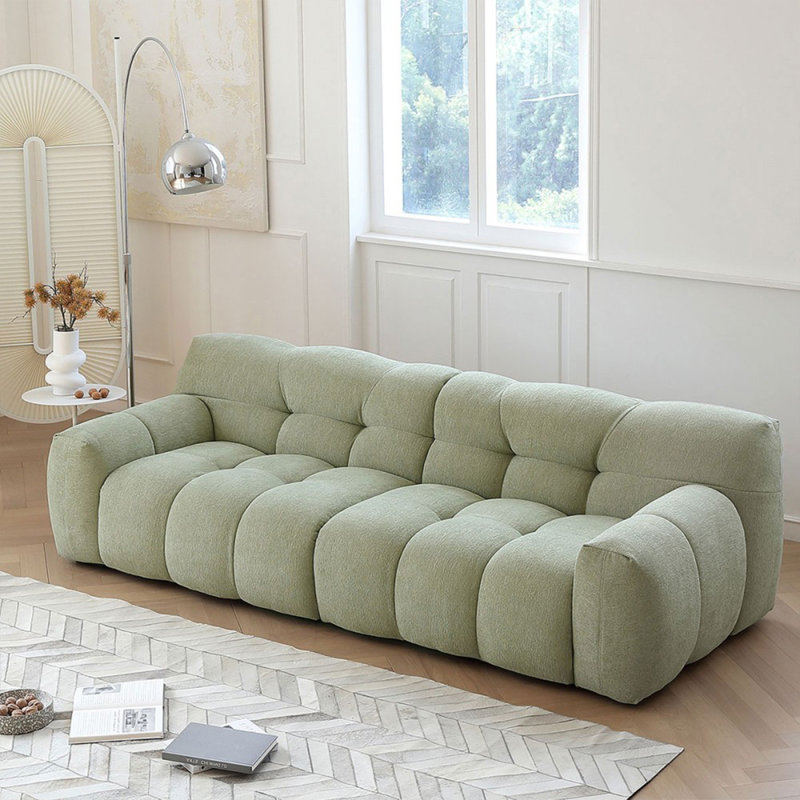 Canapé modulaire vert en coton et lin, H 27,95 po x l 98,43 po x P 40,55 po
